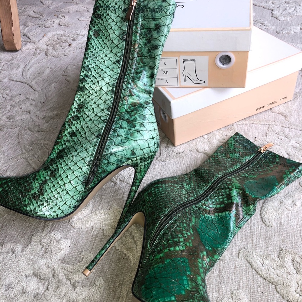 GLAM!!! Practically new green snake skin boot!